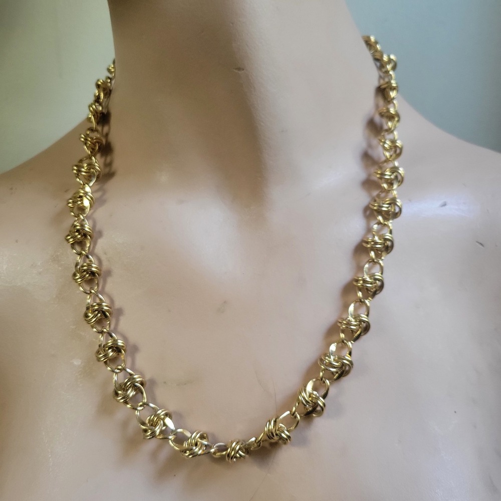Vintage Gold Byzantine Love Knot Chain Necklace Chunky Link Mob Wife 70s